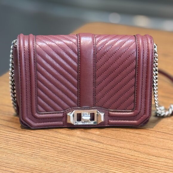 Rebecca Minkoff Handbags - Rebecca Minkoff Love Crossbody Quilted Leather Burgundy Silver Chain